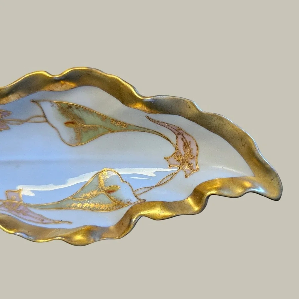 Limoges France Porcelain Celery Dish Calla Lily Gold Gilt Kahn & Henderson Tray